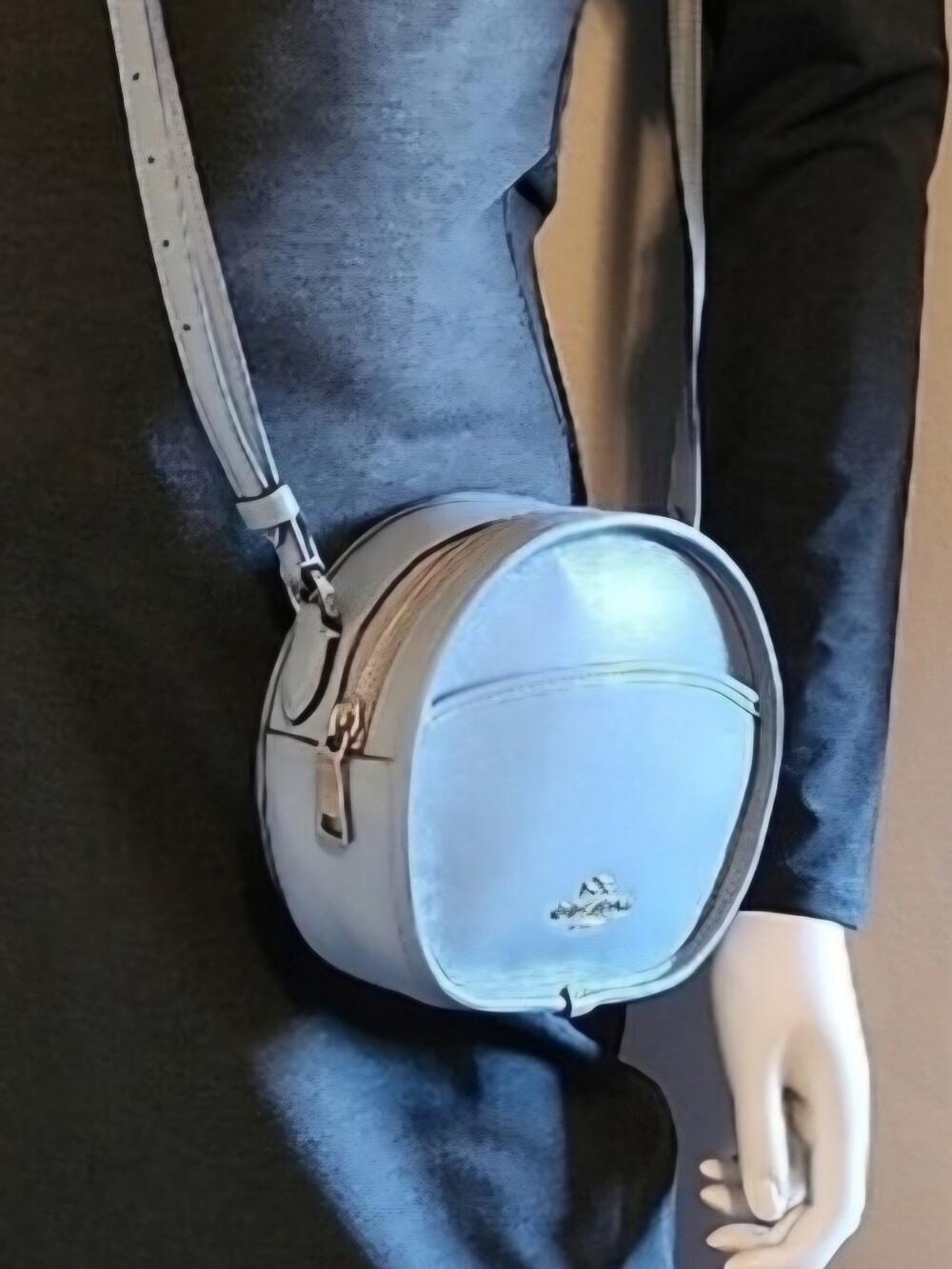 Coach Canteen Round Crossbody Pebbled Leather Smoky Blue Bag F27971 EUC